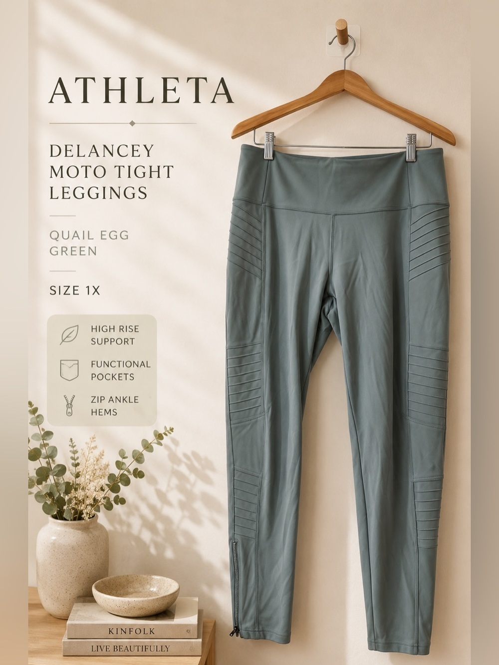 Athleta Delancey Moto Tight Leggings 1X Quail Egg Green Zip Ankle